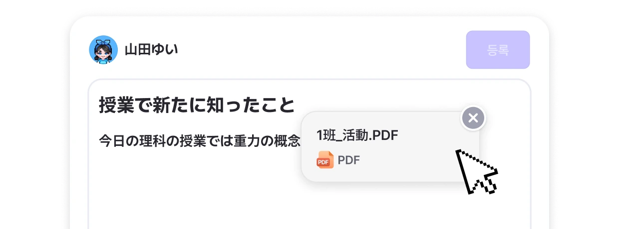テキストとファイルを一緒に投稿する画面例
